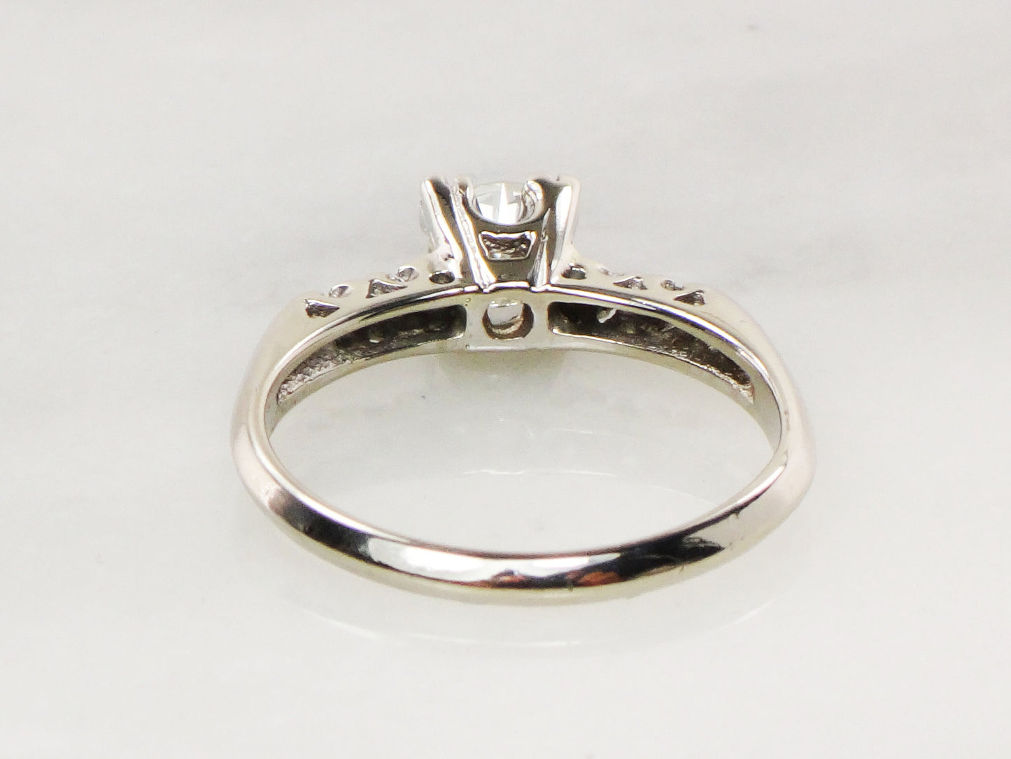 Vintage 14k White Gold Natural Diamond Engagement Ring Transitional European Cut Diamond - Size 8