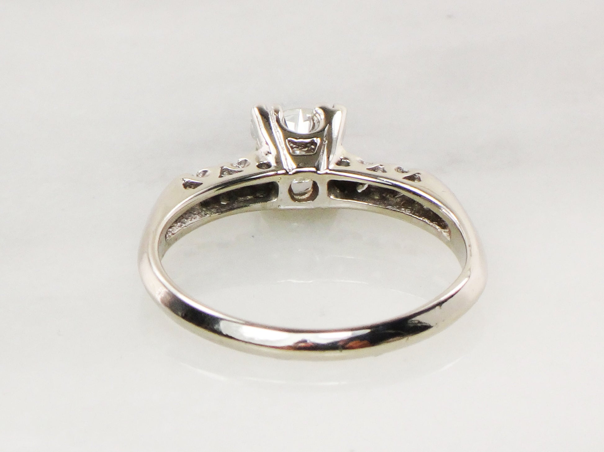 Vintage 14k White Gold Natural Diamond Engagement Ring Transitional European Cut Diamond - Size 8