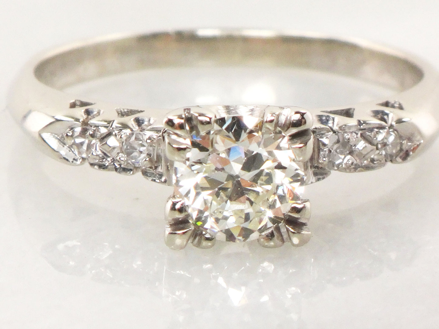 Vintage 14k White Gold Natural Diamond Engagement Ring Transitional European Cut Diamond - Size 8