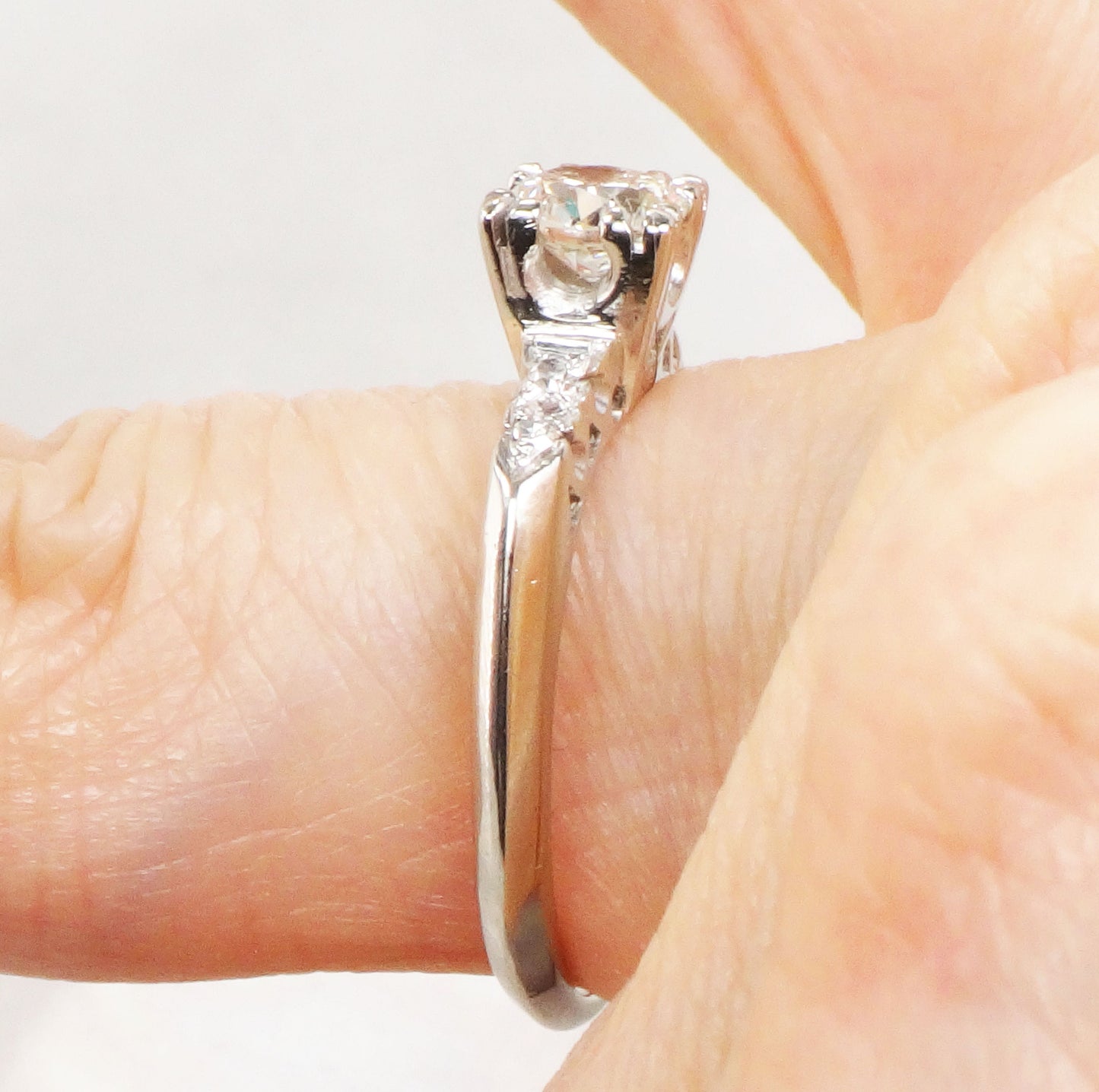 Vintage 14k White Gold Natural Diamond Engagement Ring Transitional European Cut Diamond - Size 8