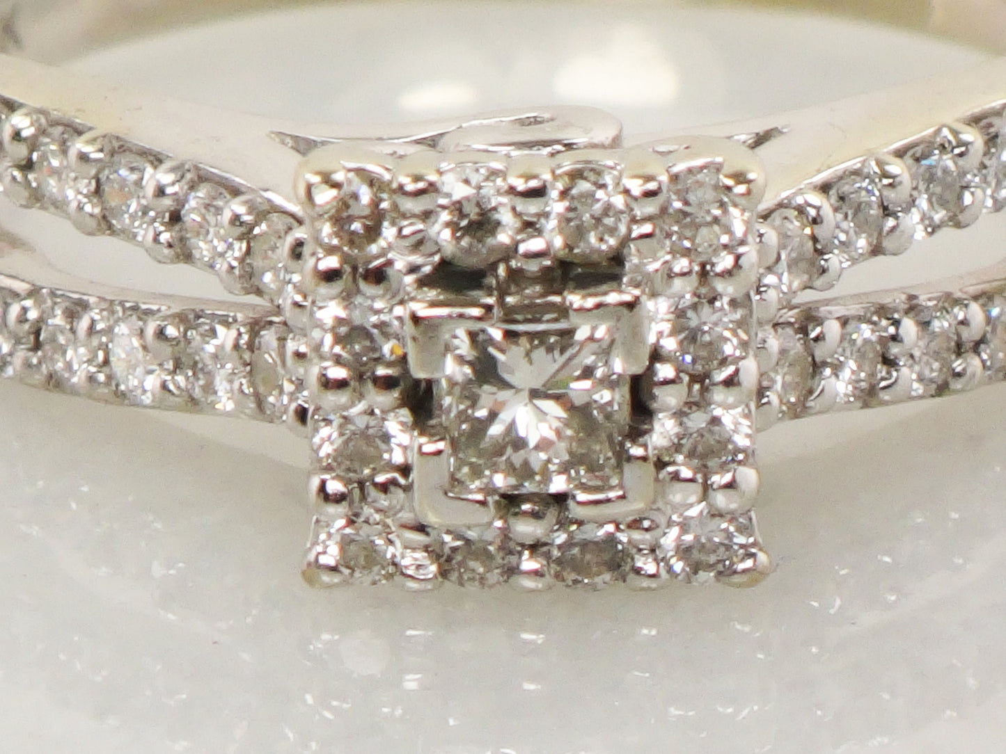 Vintage 14k Princess Cut Natural Diamond Engagement Ring White Gold Square Diamond Halo Ring Approx 1/2 CT TDW Size 9