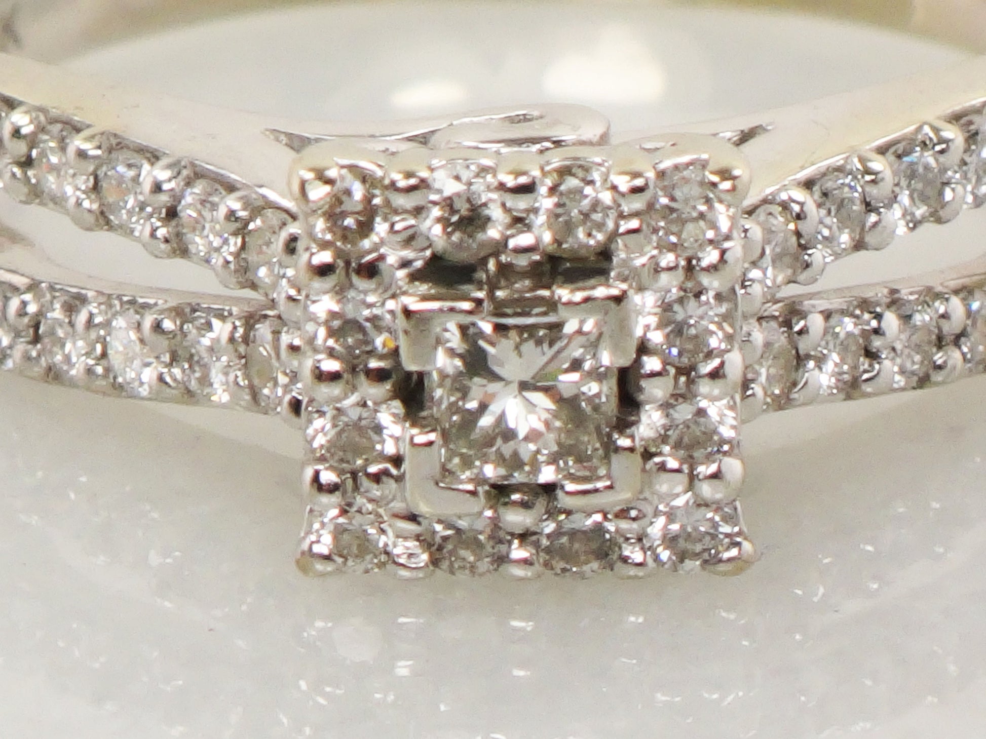 Vintage 14k Princess Cut Natural Diamond Engagement Ring White Gold Square Diamond Halo Ring Approx 1/2 CT TDW Size 9