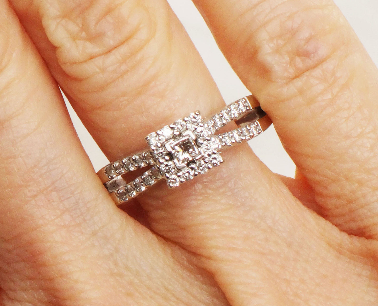 Vintage 14k Princess Cut Natural Diamond Engagement Ring White Gold Square Diamond Halo Ring Approx 1/2 CT TDW Size 9