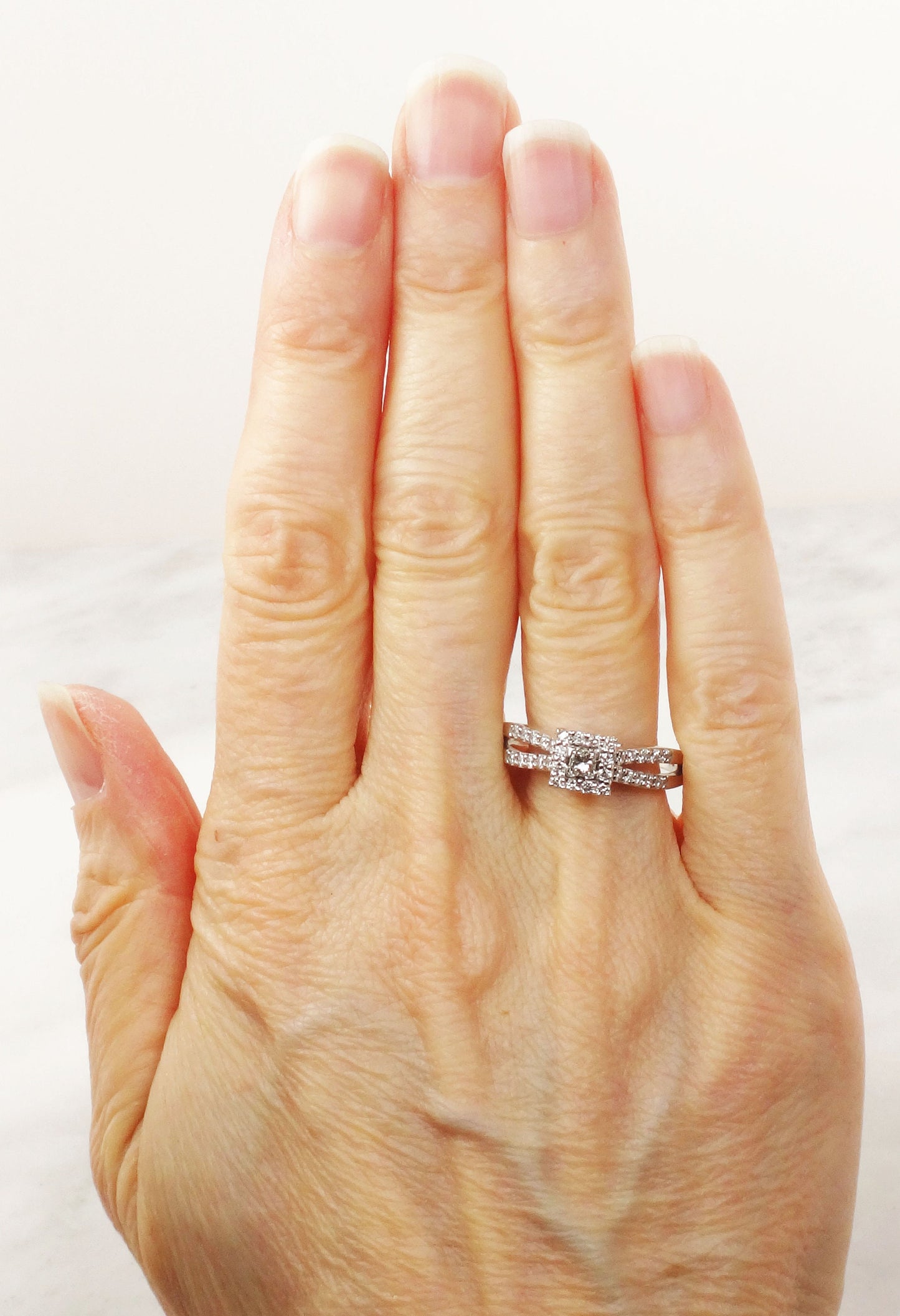 Vintage 14k Princess Cut Natural Diamond Engagement Ring White Gold Square Diamond Halo Ring Approx 1/2 CT TDW Size 9