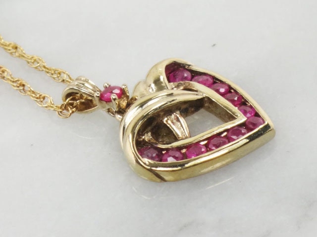 Vintage Vermeil Ruby Heart Necklace, Gold Plated Sterling Silver Pendant Chain 19"