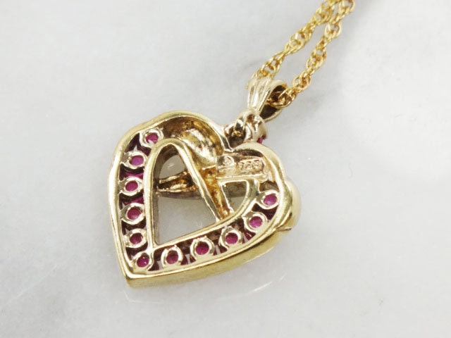 Vintage Gold Plated Sterling Silver Natural Ruby Heart Necklace Heart Pendant and Chain 19" - Vermeil Ruby Necklace
