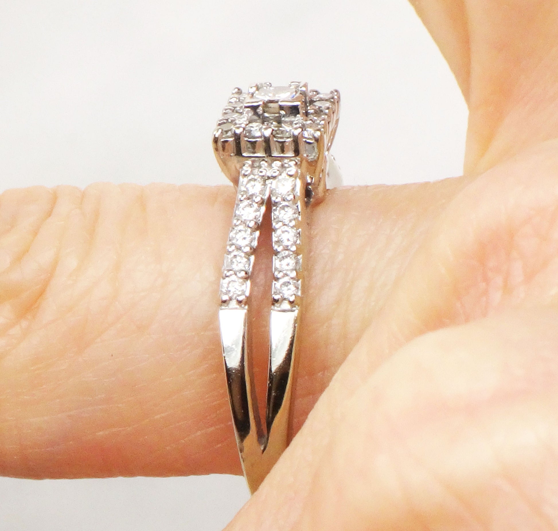 Vintage 14k Princess Cut Natural Diamond Engagement Ring White Gold Square Diamond Halo Ring Approx 1/2 CT TDW Size 9