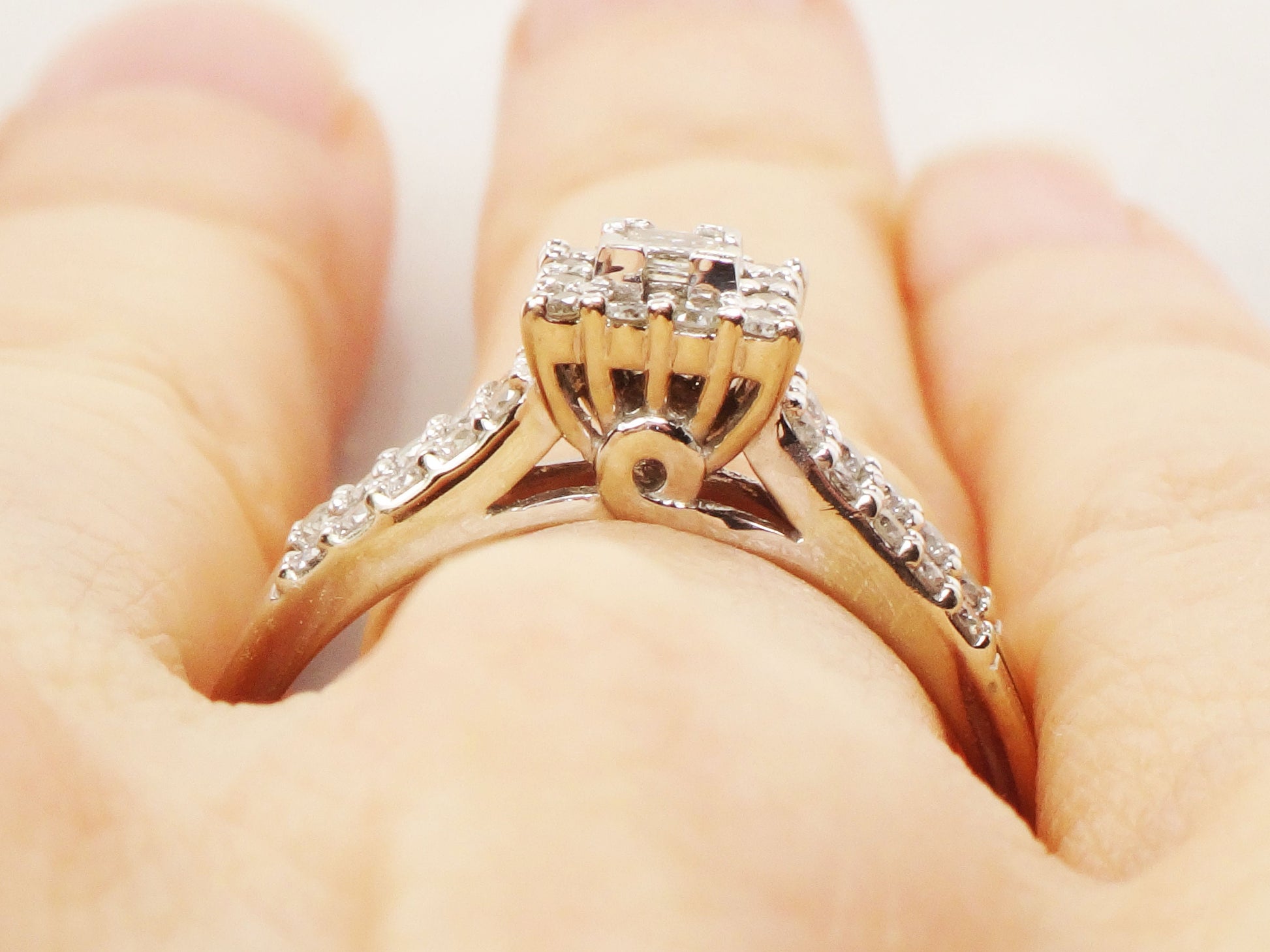 Vintage 14k Princess Cut Natural Diamond Engagement Ring White Gold Square Diamond Halo Ring Approx 1/2 CT TDW Size 9