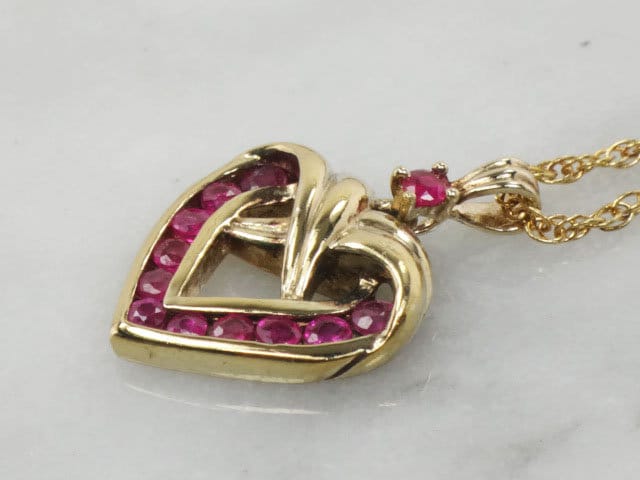 Vintage Vermeil Ruby Heart Necklace, Gold Plated Sterling Silver Pendant Chain 19"