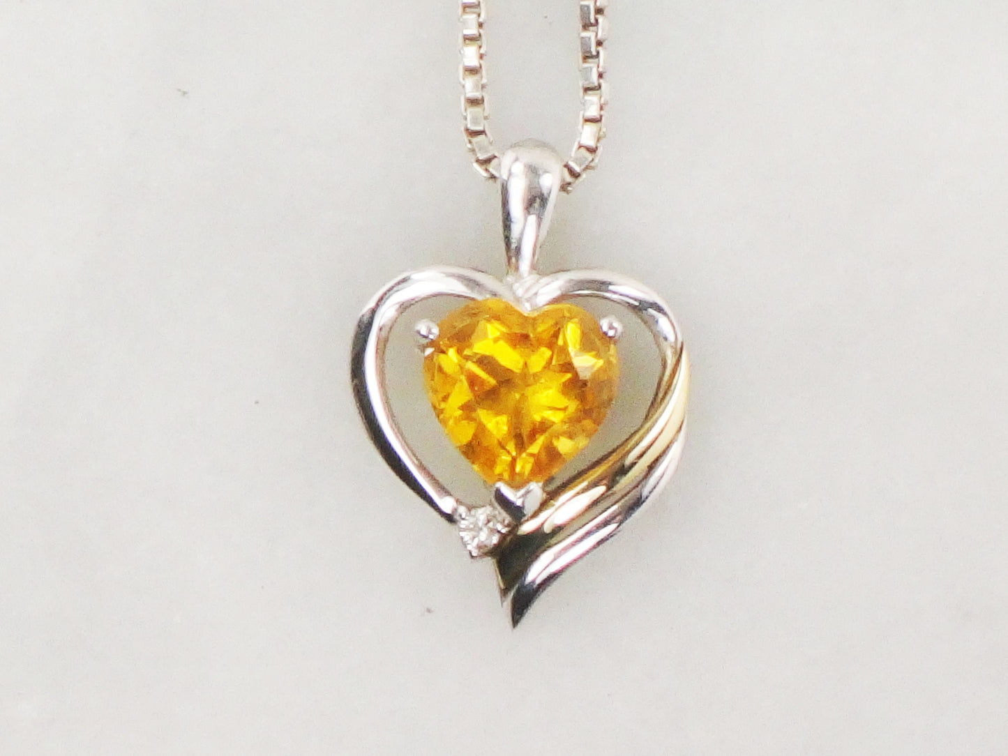 Vintage Sterling Silver & 14k Gold Citrine and Diamond Pendant Necklace, Silver and Gold Heart Necklace, 18" Box Chain
