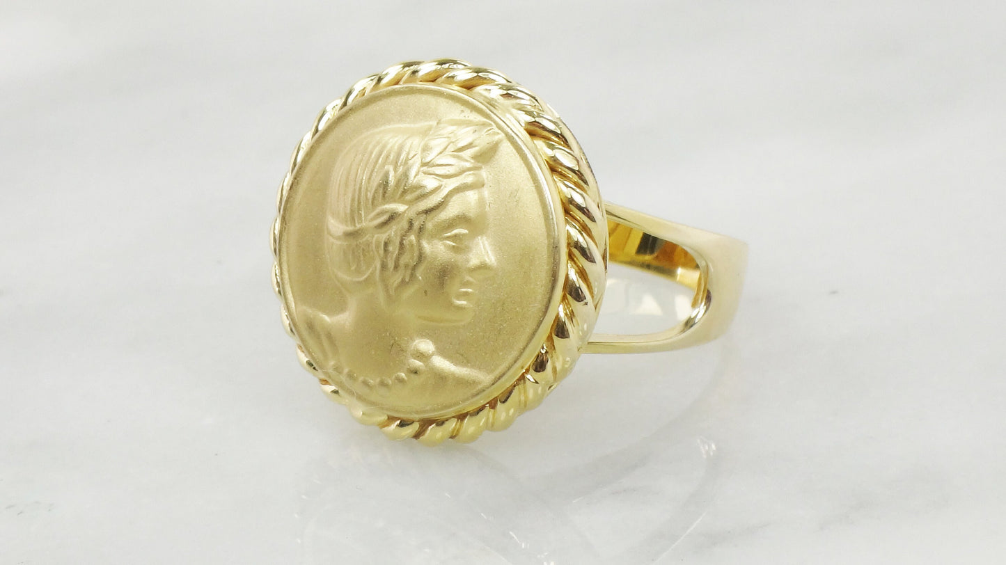 Vintage 14k Yellow Gold Cameo Ring - Italian Design, Size 10