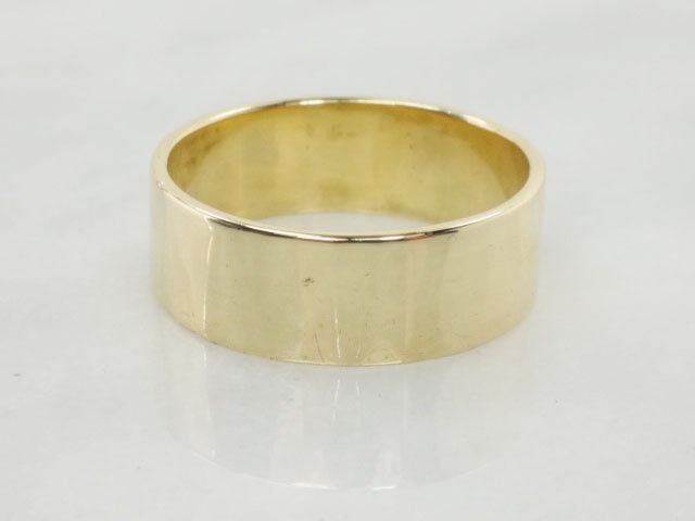 Vintage Solid 14k Yellow Gold Wide Wedding Band - 7.4 mm Plain Wedding Ring - Men's Size 9.25