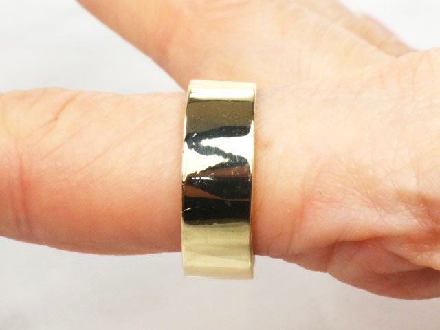 Vintage Solid 14k Yellow Gold Wide Wedding Band - 7.4 mm Plain Wedding Ring - Men's Size 9.25