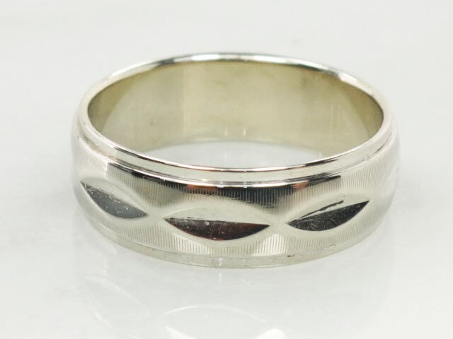 Vintage 14k White Gold Wedding Band - 6 MM Fancy Design, Size 6