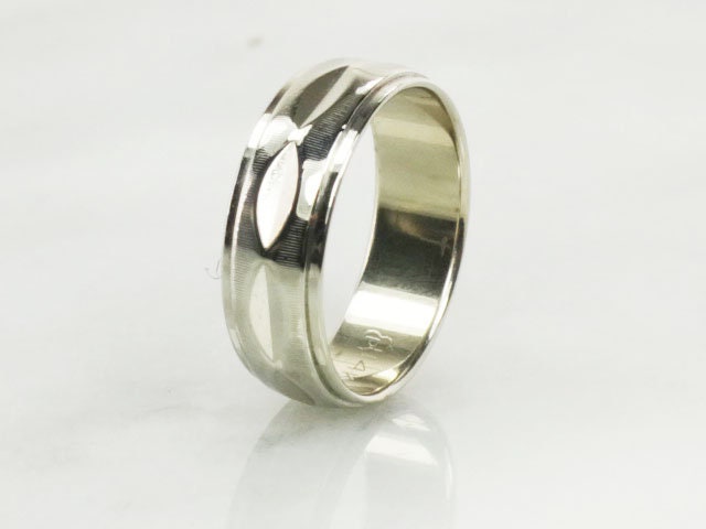 Vintage 14k White Gold Wedding Band - 6 MM Fancy Design, Size 6