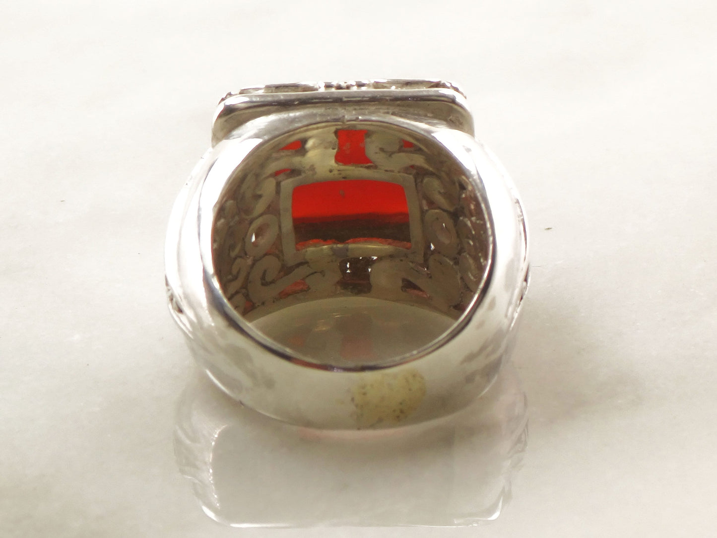 Vintage Large Sterling Silver Carnelian Ring Scroll Design Orange Stone Ring - Size 8