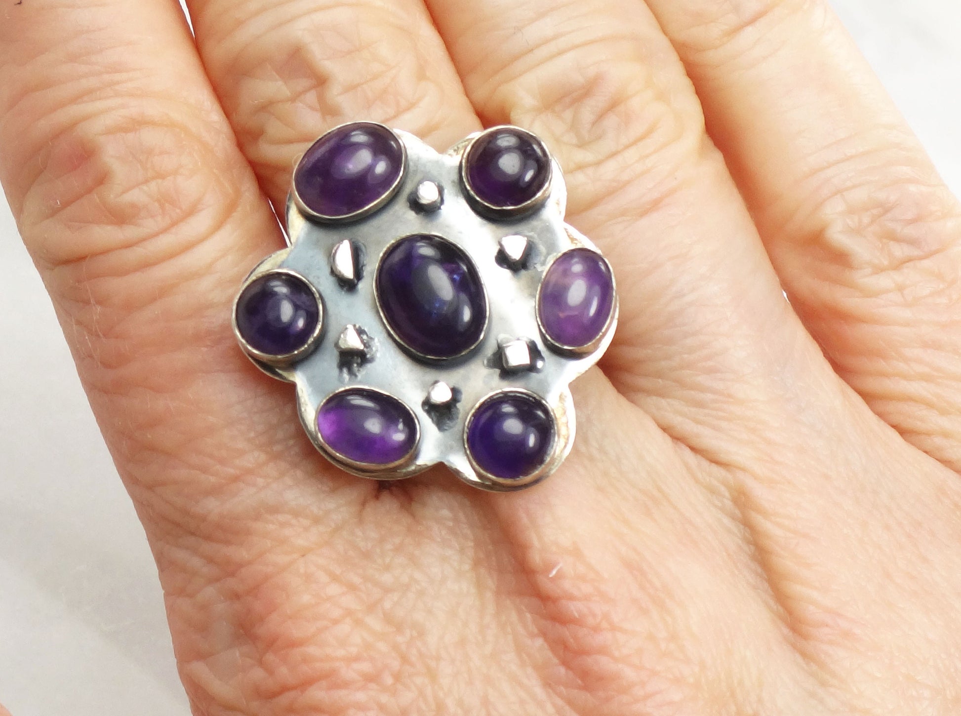 Vintage Large Jay King Sterling Silver Amethyst Ring Size 10 DTR
