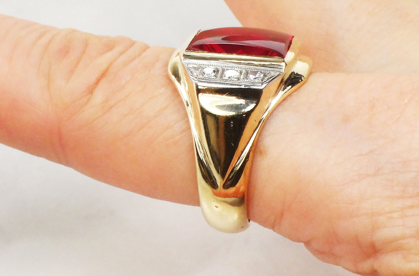 Vintage 14k Yellow Gold Ruby and Diamond Ring Solid Gold Men's July Birthstone Ring Size 9.75