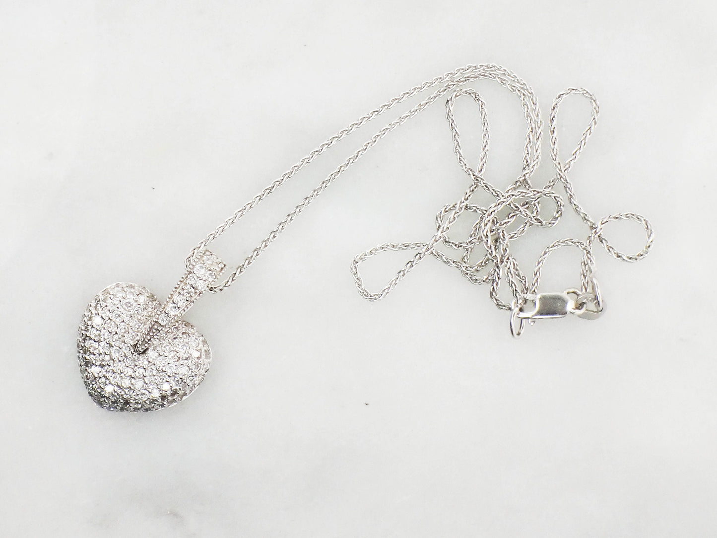 Vintage Sonia B Diamond Heart Pendant Necklace, 14k White Gold, 2 CT TDW