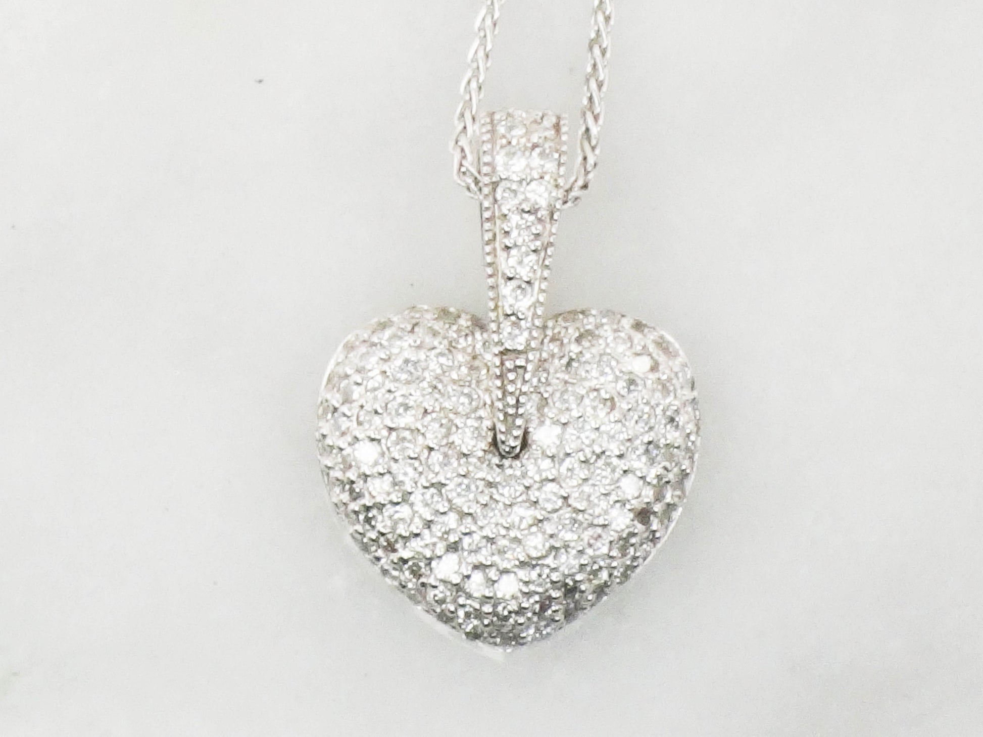 Vintage Sonia B Diamond Heart Pendant Necklace, 14k White Gold, 2 CT TDW