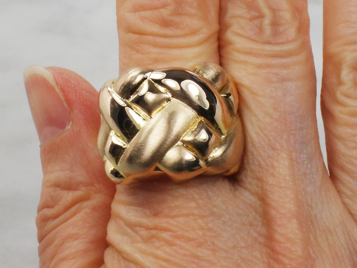 Vintage 14k Yellow Gold Wide Woven Basket Design Ring Size 10