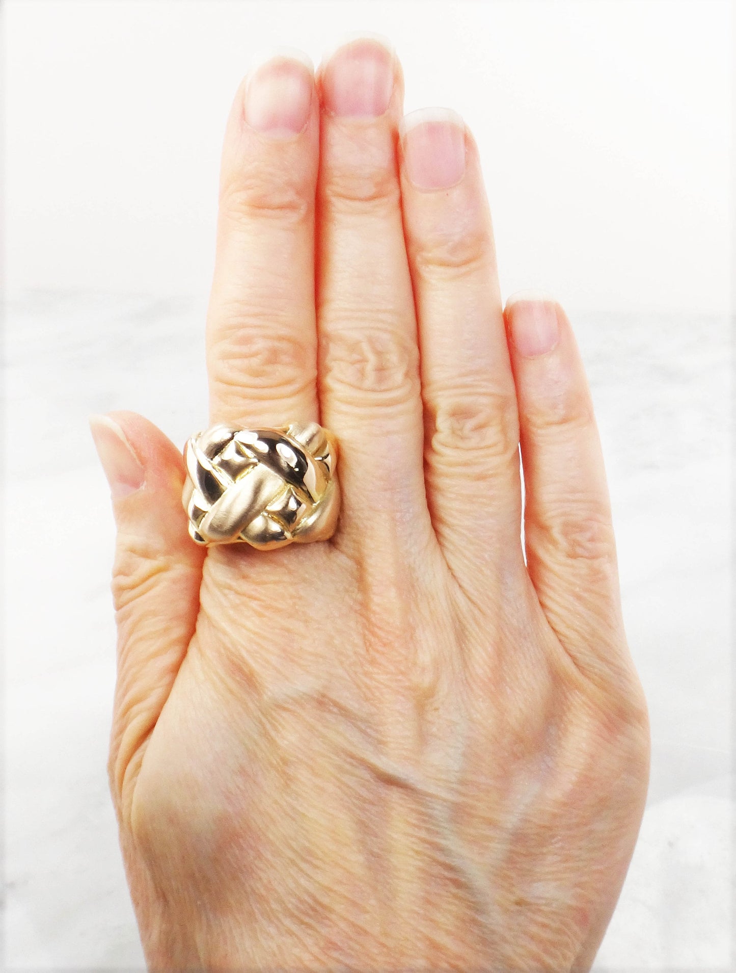 Vintage 14k Yellow Gold Wide Woven Basket Design Ring Size 10