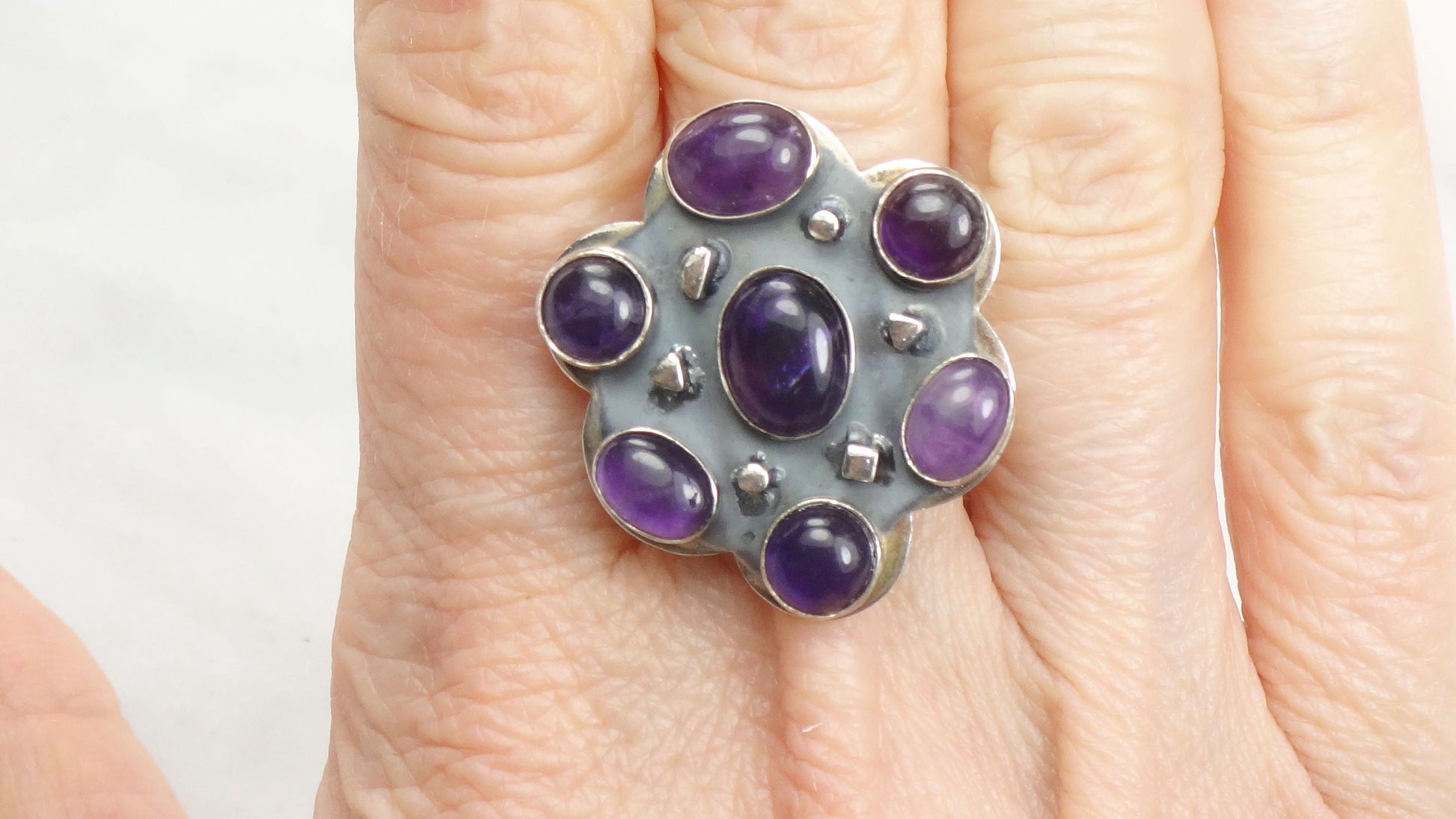 Vintage Large Jay King Sterling Silver Amethyst Ring Size 10 DTR