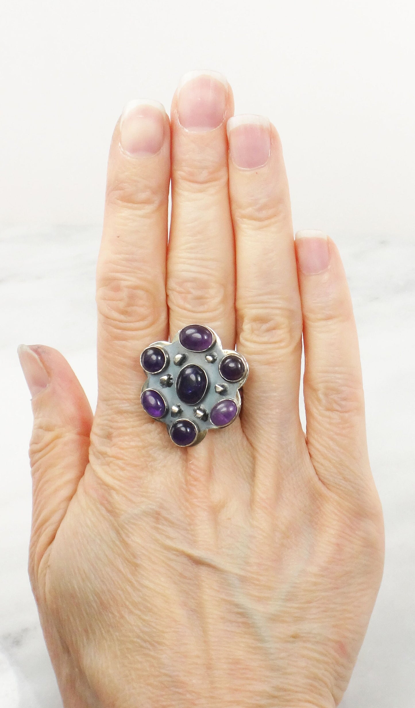 Vintage Large Jay King Sterling Silver Amethyst Ring Size 10 DTR