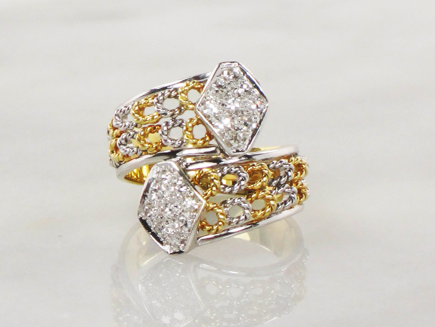 18k Two Tone Gold Natural Diamond Ring 1/3 Carat TDW Wide Band Ring Size 6.5