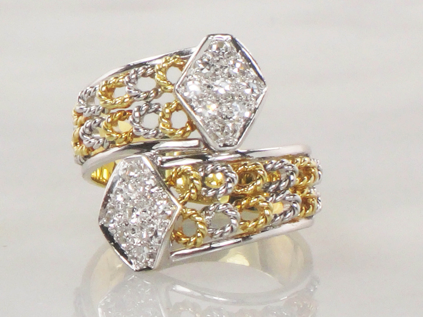 18k Two Tone Gold Natural Diamond Ring 1/3 Carat TDW Wide Band Ring Size 6.5