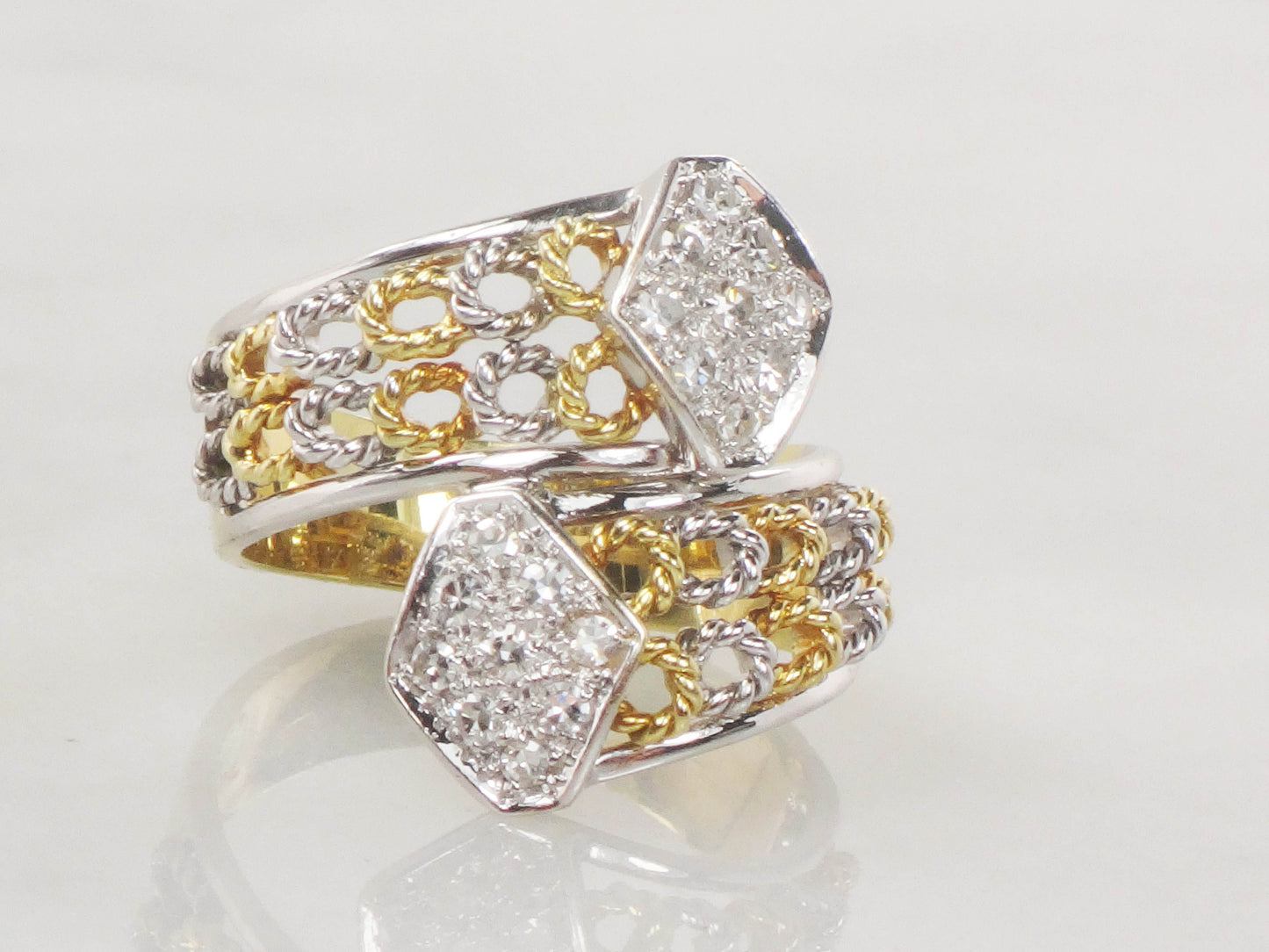 18k Two Tone Gold Natural Diamond Ring 1/3 Carat TDW Wide Band Ring Size 6.5