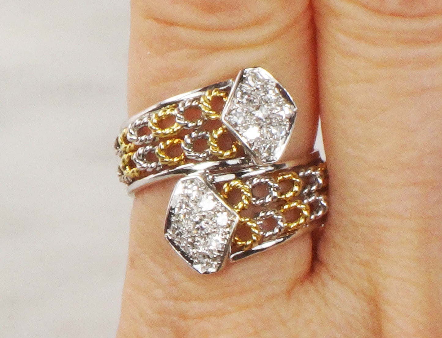 18k Two Tone Gold Natural Diamond Ring 1/3 Carat TDW Wide Band Ring Size 6.5