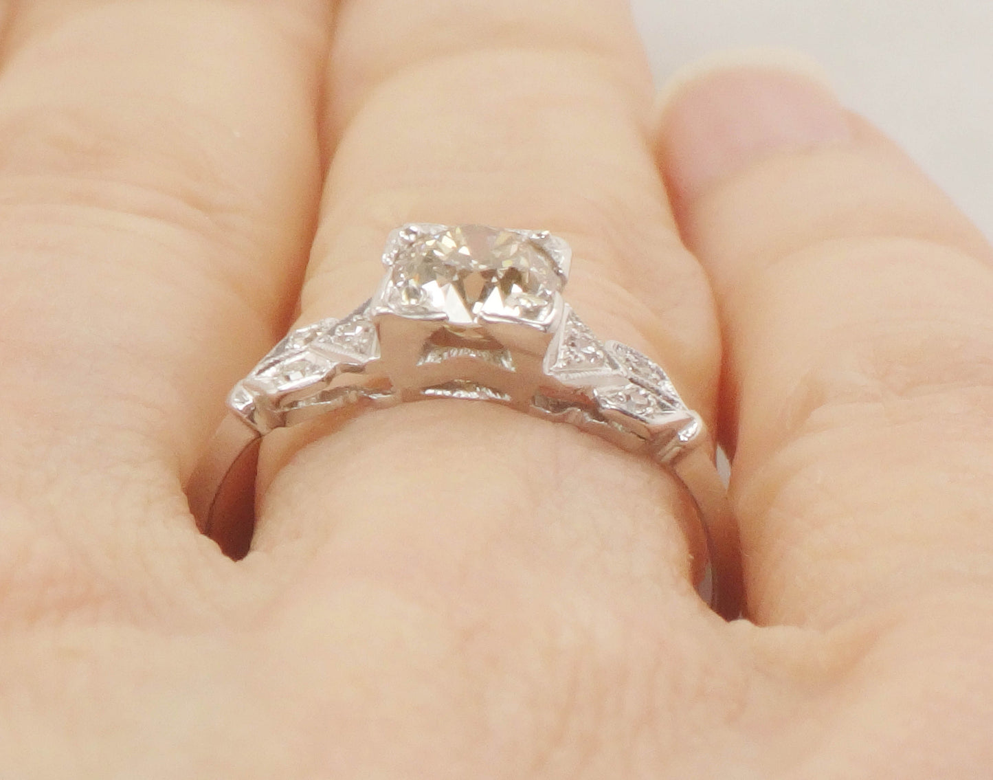 Vintage Diamond Engagement Ring Art Deco Diamond Engagement Ring Light Brown Old European GIA Certified Diamond Platinum Engagement Ring