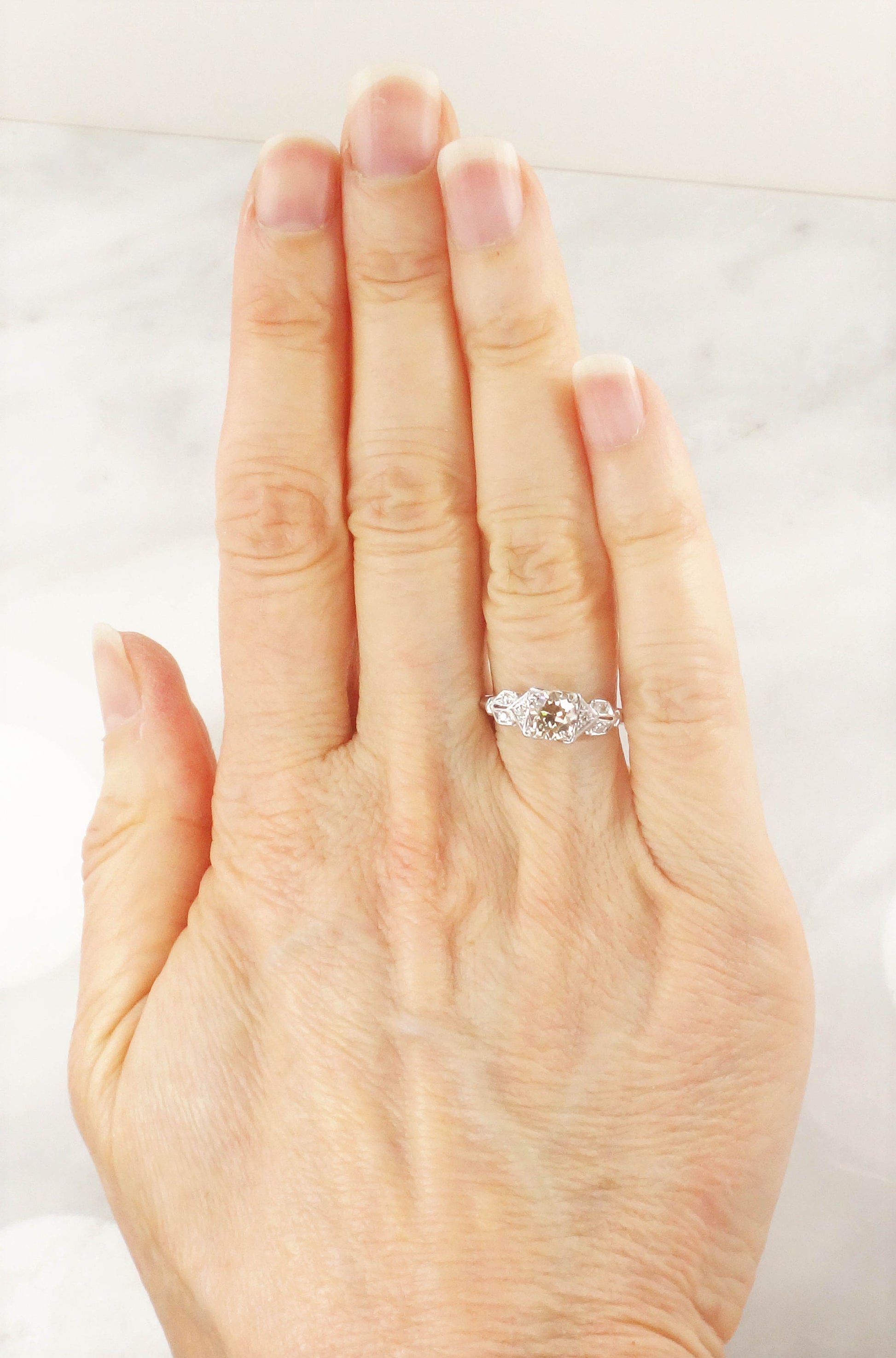 Vintage Diamond Engagement Ring Art Deco Diamond Engagement Ring Light Brown Old European GIA Certified Diamond Platinum Engagement Ring