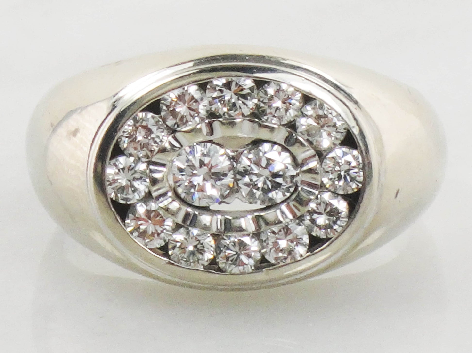 Vintage 14k White Gold Natural Diamond Cluster Ring High Quality Men's Diamond Ring 1 CT TDW Diamond Ring Size 9.5