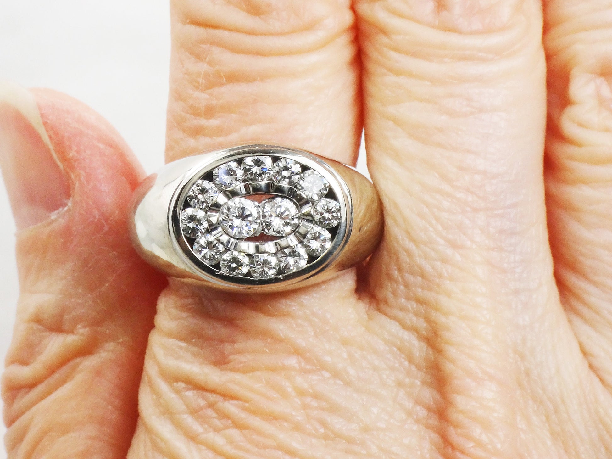 Vintage 14k White Gold Natural Diamond Cluster Ring High Quality Men's Diamond Ring 1 CT TDW Diamond Ring Size 9.5