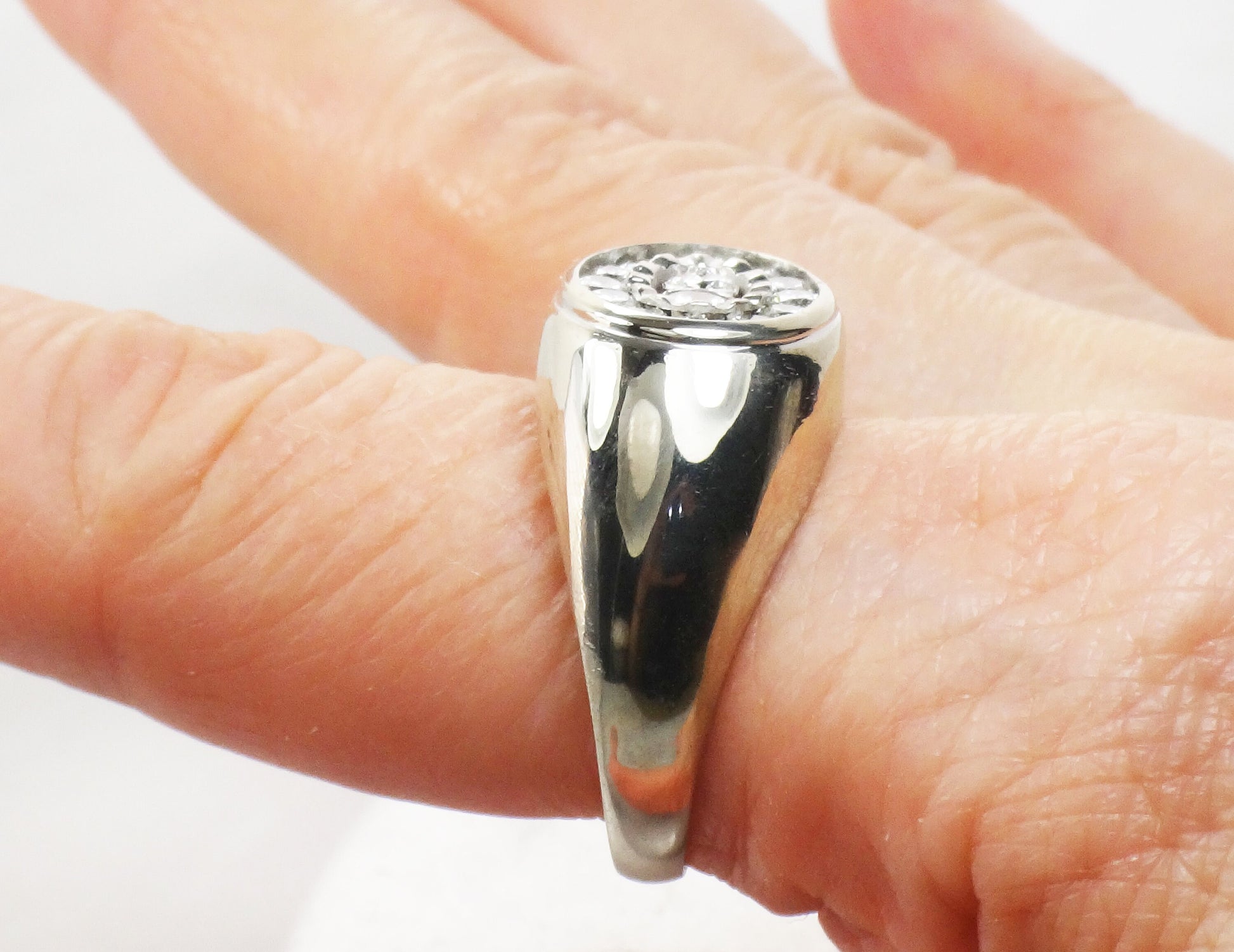 Vintage 14k White Gold Natural Diamond Cluster Ring High Quality Men's Diamond Ring 1 CT TDW Diamond Ring Size 9.5