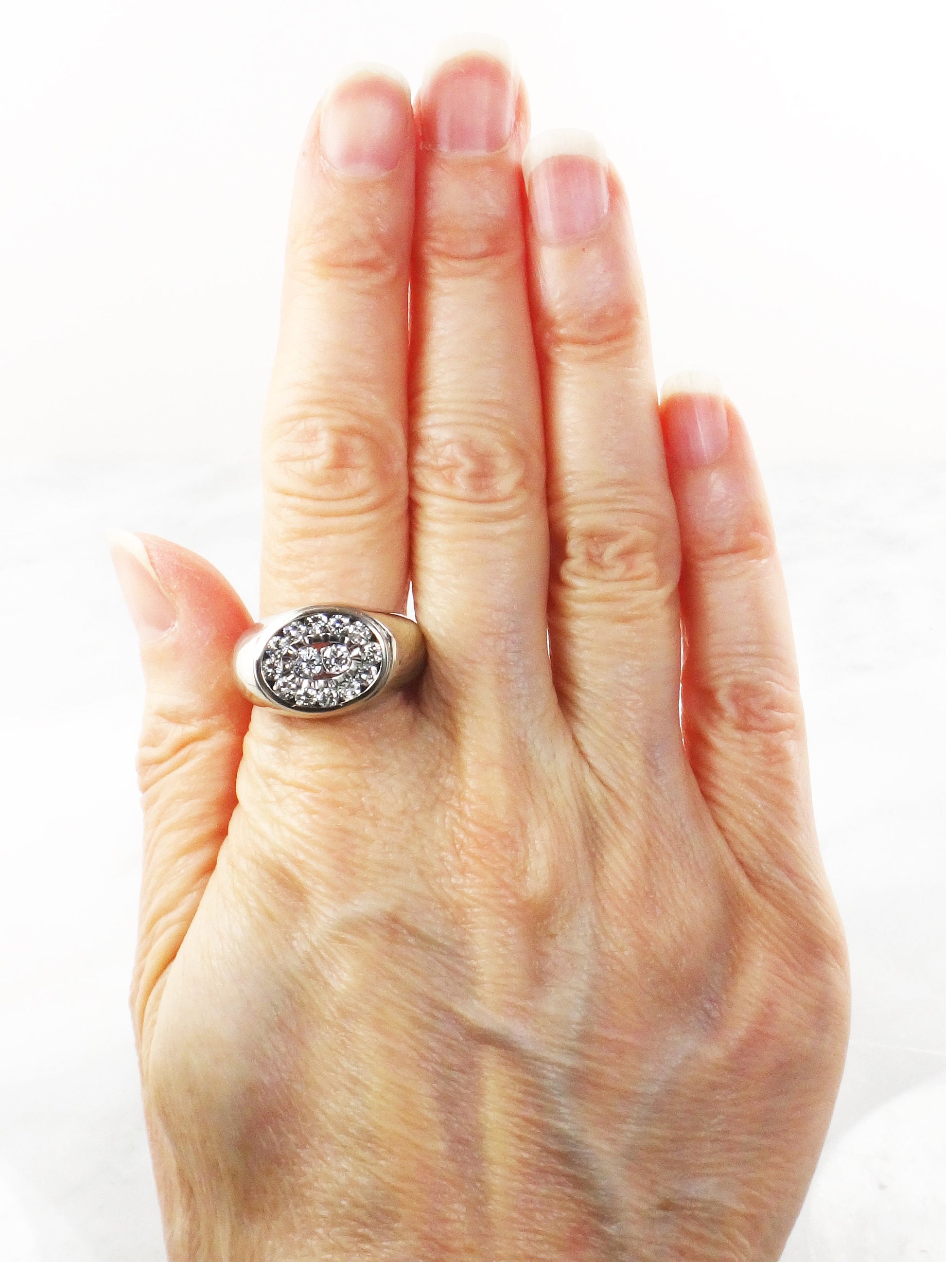 Vintage 14k White Gold Natural Diamond Cluster Ring High Quality Men's Diamond Ring 1 CT TDW Diamond Ring Size 9.5