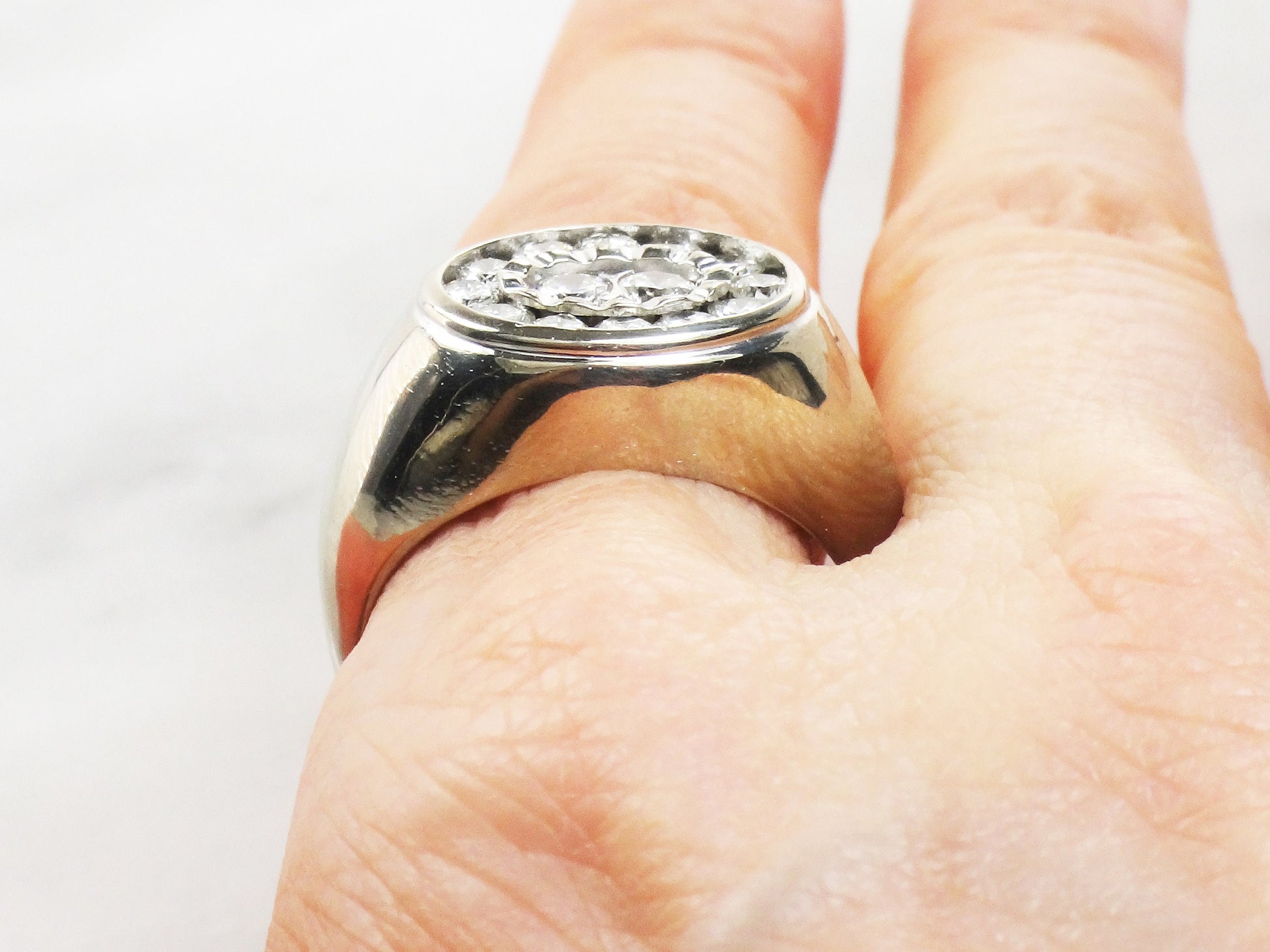 Vintage 14k White Gold Natural Diamond Cluster Ring High Quality Men's Diamond Ring 1 CT TDW Diamond Ring Size 9.5