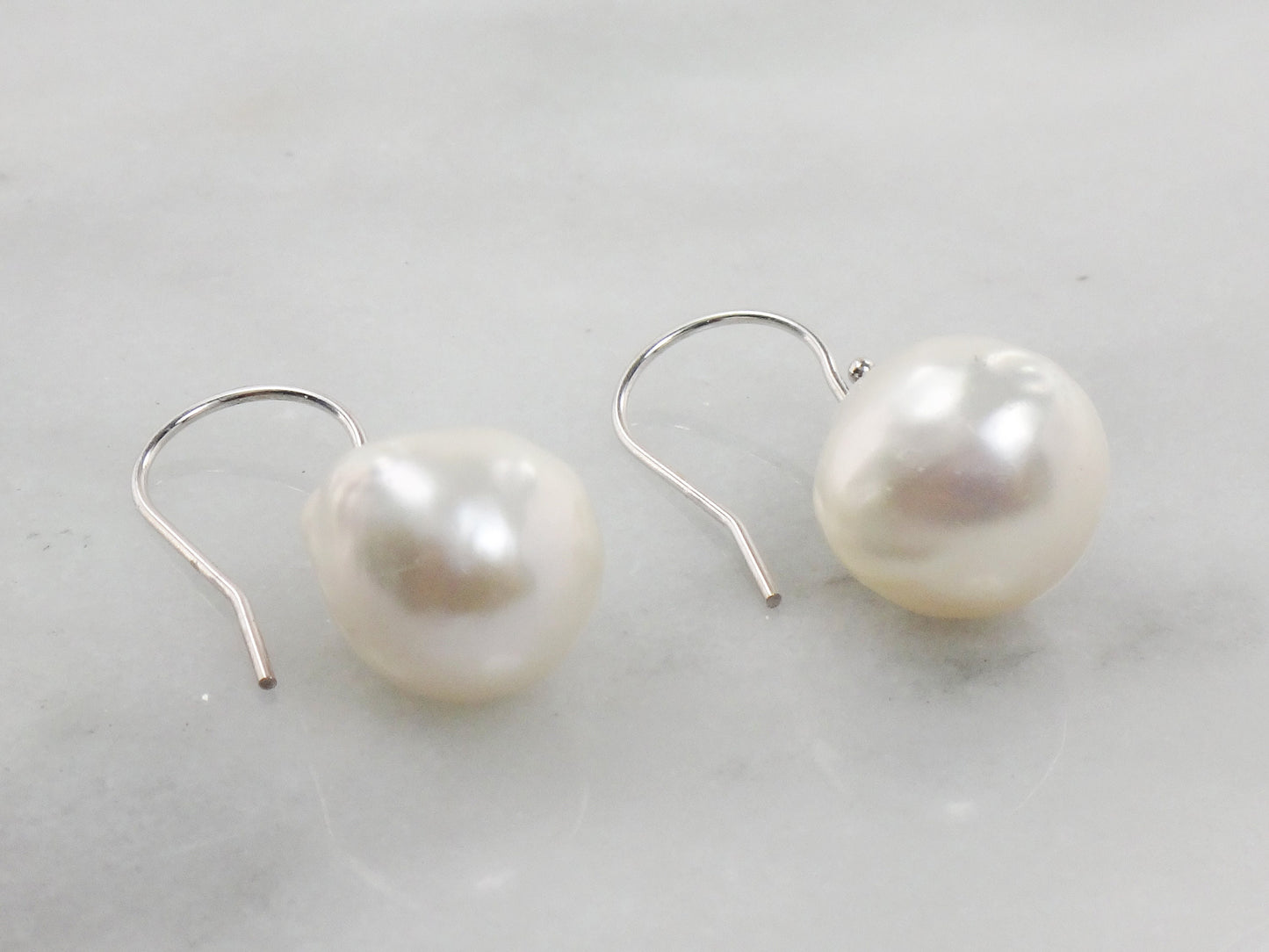 Vintage Large Pearl Dangle Earrings 14k Gold Freshwater Baroque Pearls Earrings Bridal Earrings White Gold Pearl Earrings with Ear Wires