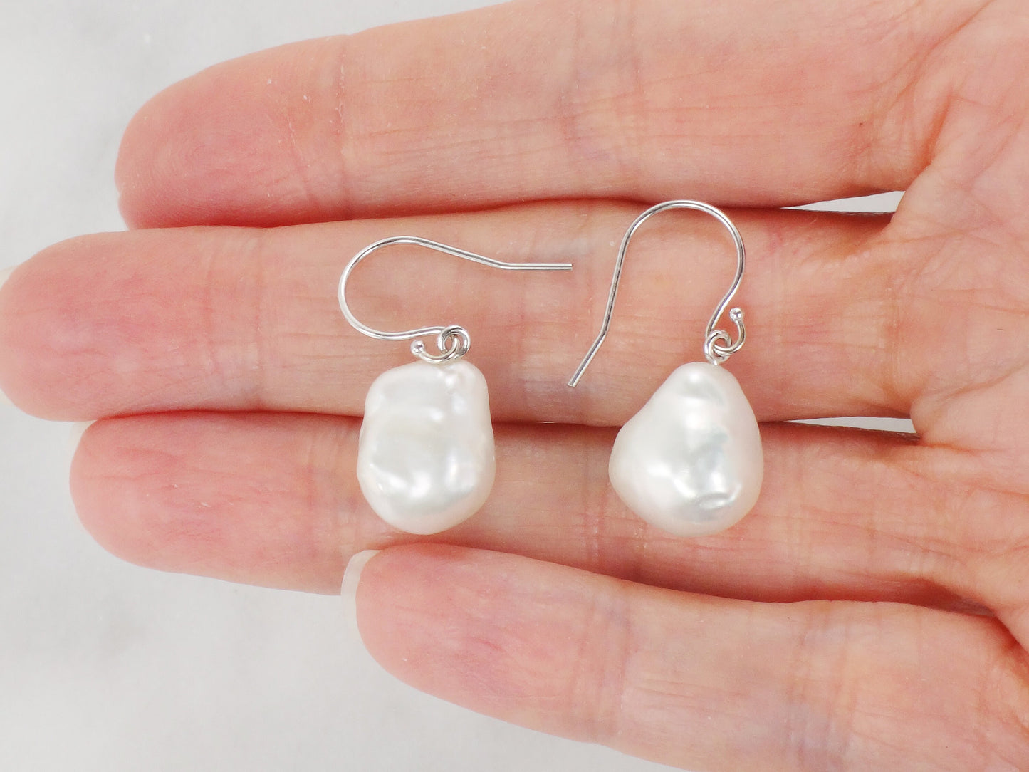 Vintage Large Pearl Dangle Earrings 14k Gold Freshwater Baroque Pearls Earrings Bridal Earrings White Gold Pearl Earrings with Ear Wires