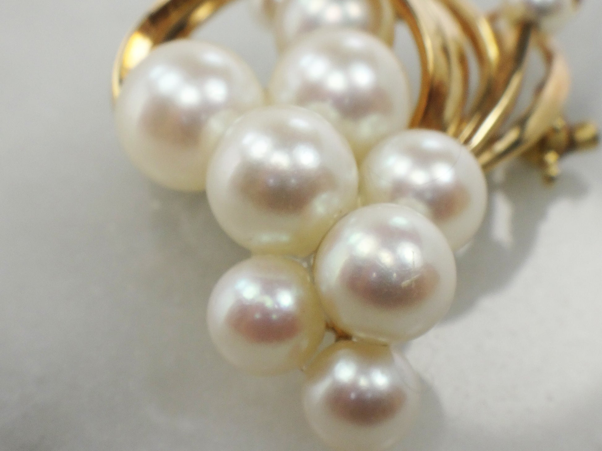 Vintage Mikimoto 14k Gold Cultured Pearl Swirl Brooch