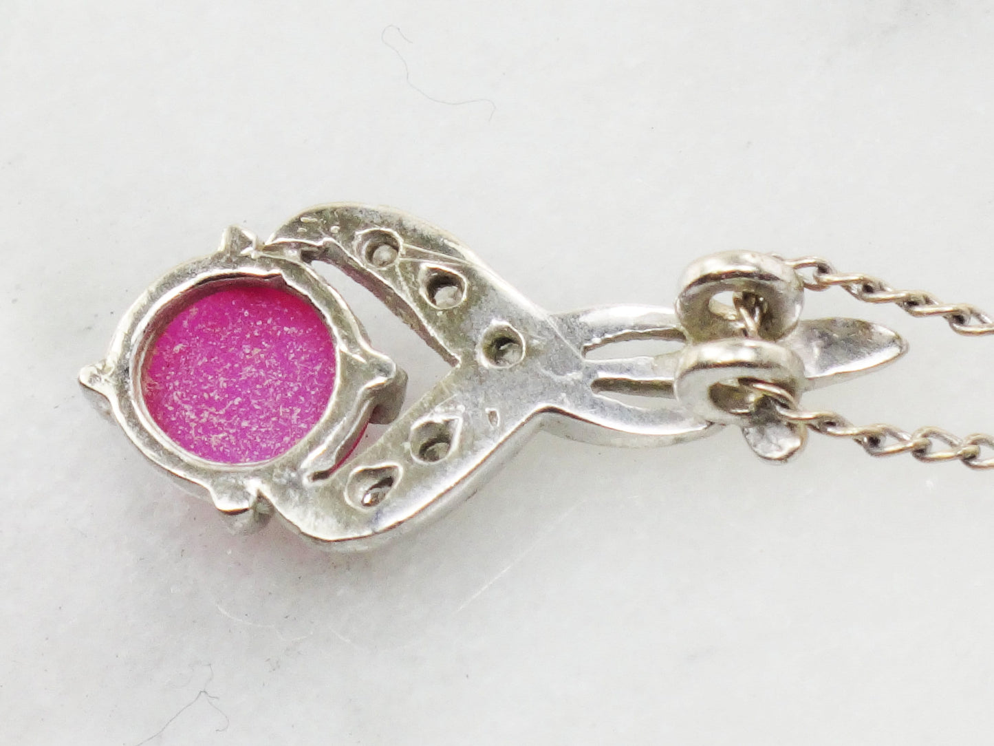Vintage 14k White Gold Star Ruby and Diamond Pendant Necklace, Red July Birthstone, 15.25"
