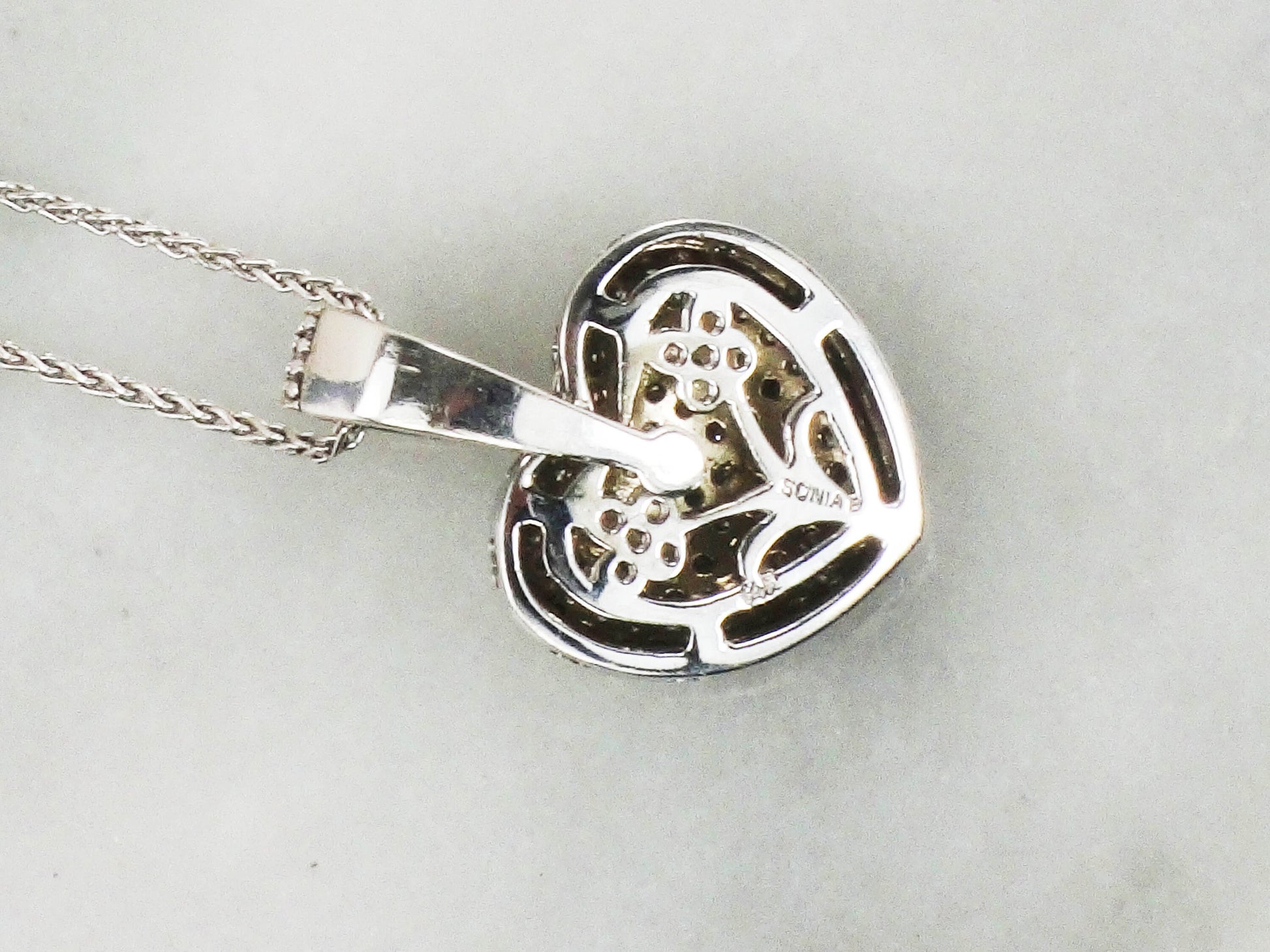 Vintage Sonia B Diamond Heart Pendant Necklace, 14k White Gold, 2 CT TDW