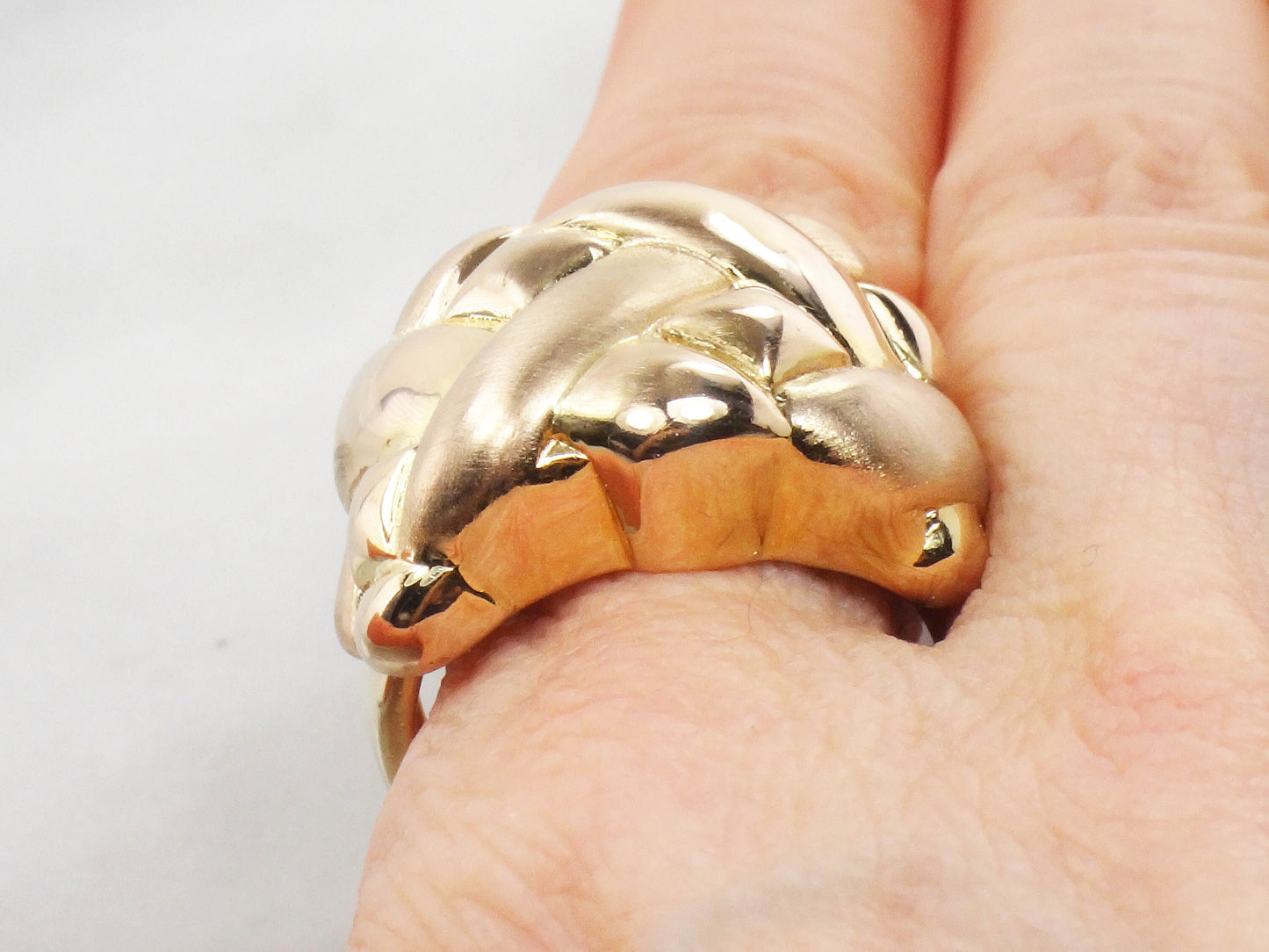 Vintage 14k Yellow Gold Wide Woven Basket Design Ring Size 10