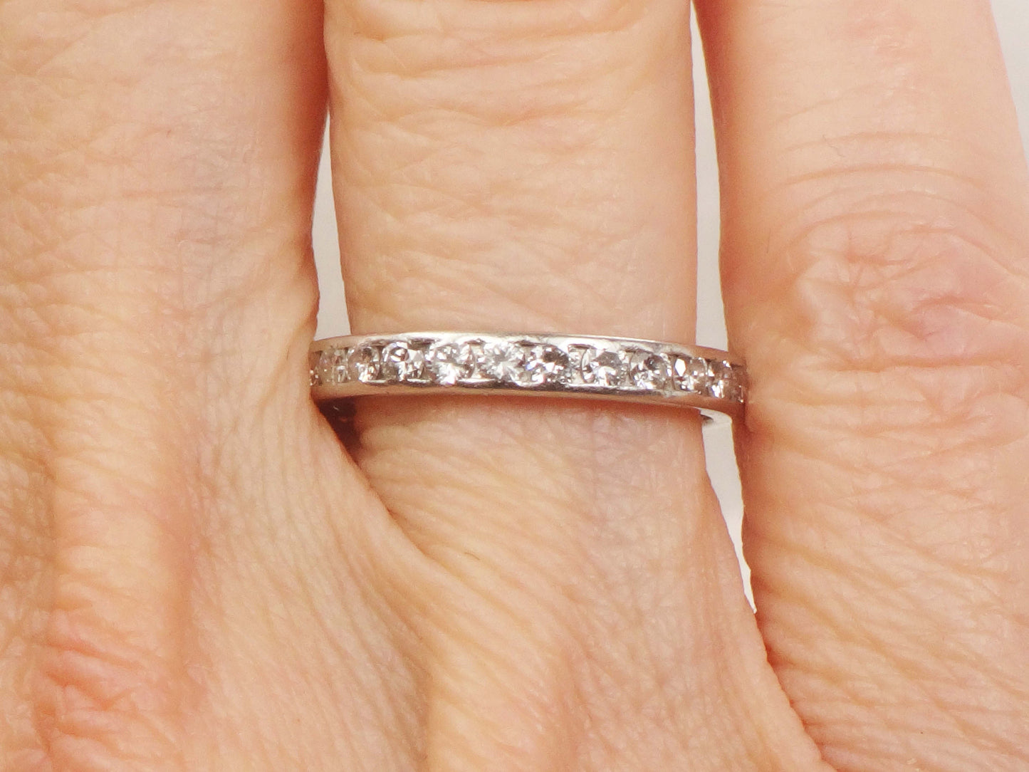 Vintage Thin Platinum Diamond Eternity Ring 1 CT Natural Diamond Wedding Ring Size 5 1/4