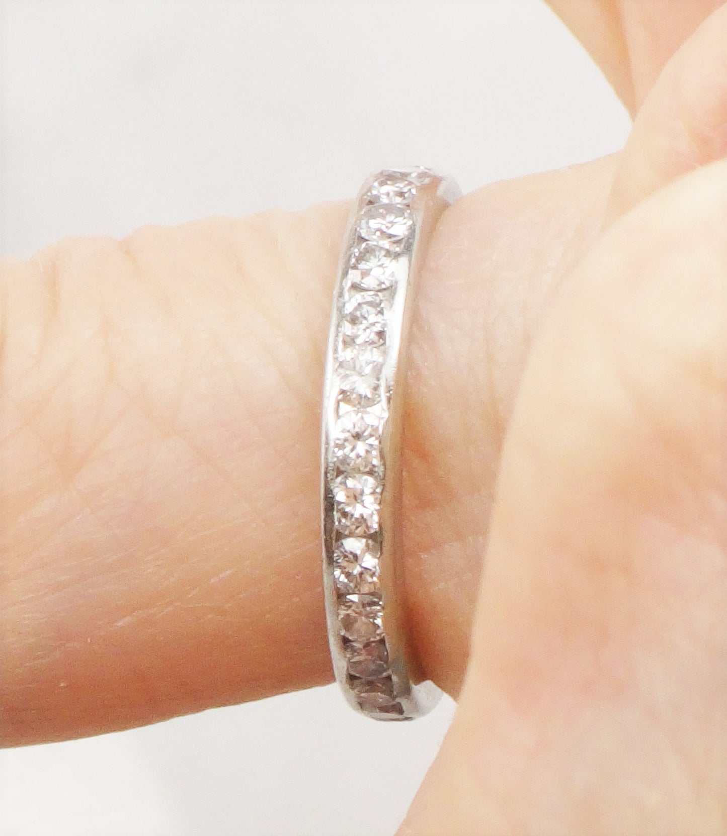 Vintage Thin Platinum Diamond Eternity Ring 1 CT Natural Diamond Wedding Ring Size 5 1/4