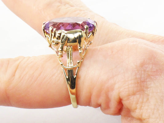 Vintage 10k Gold Amethyst Elephant Ring: February Birthstone, Size 9
