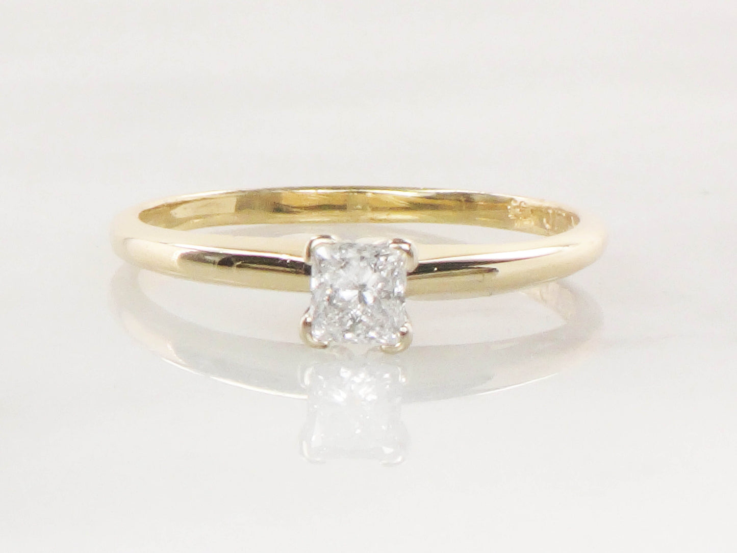 Vintage 14k Princess Cut Natural Diamond Engagement Ring Two Tone Gold Square Diamond Ring .33 CT Diamond Size 8.75