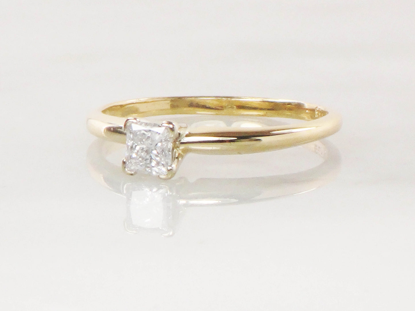 Vintage 14k Princess Cut Natural Diamond Engagement Ring Two Tone Gold Square Diamond Ring .33 CT Diamond Size 8.75